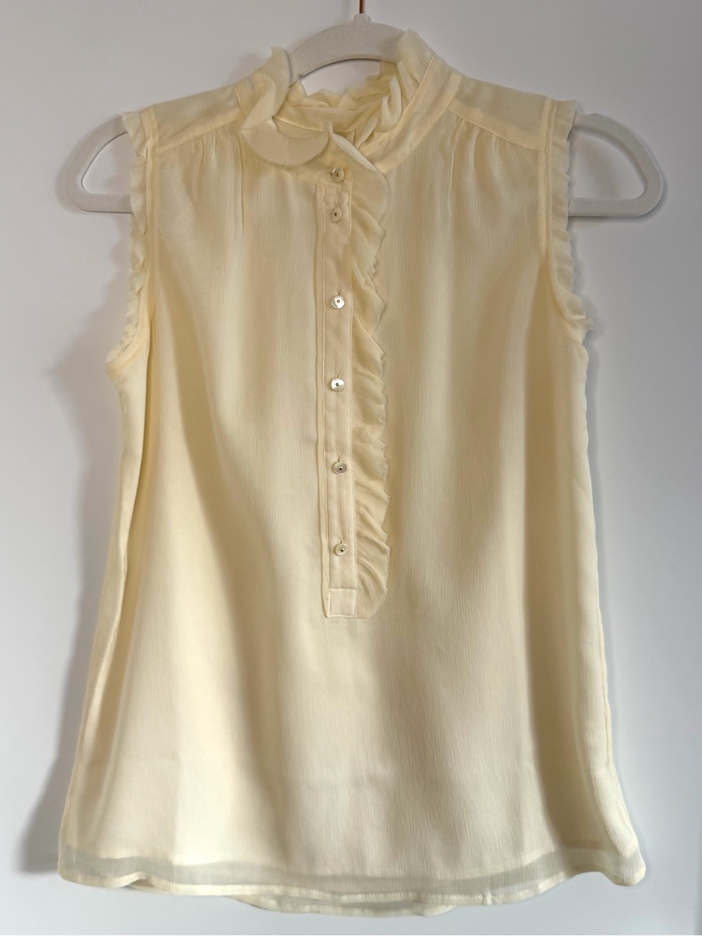 NWT J. Crew 100% Silk Sleeveless Ruffle-Front Shell Top in Cream Women’s OP